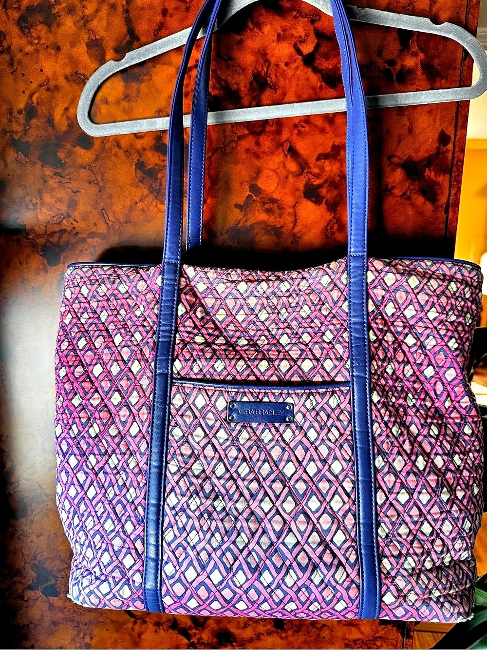 Vera Bradley Original Vera Tote Geometric Bag Pink & Blue